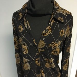 Mexx Long Sleeve Sheer Button Up Black Blouse